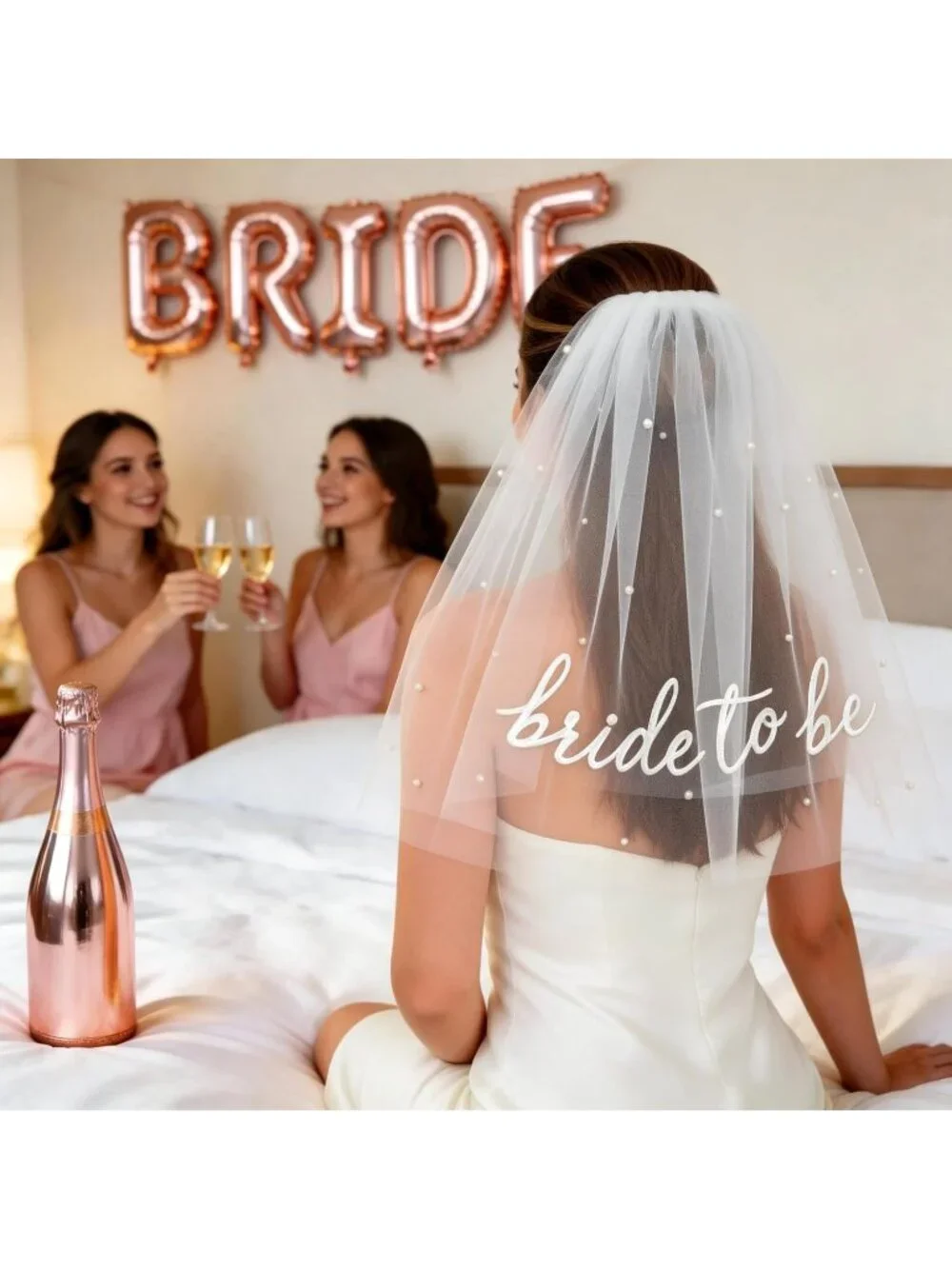 Women's White Bride To Be Embroidered Pearl 2 Tier Veil Imported Scarf